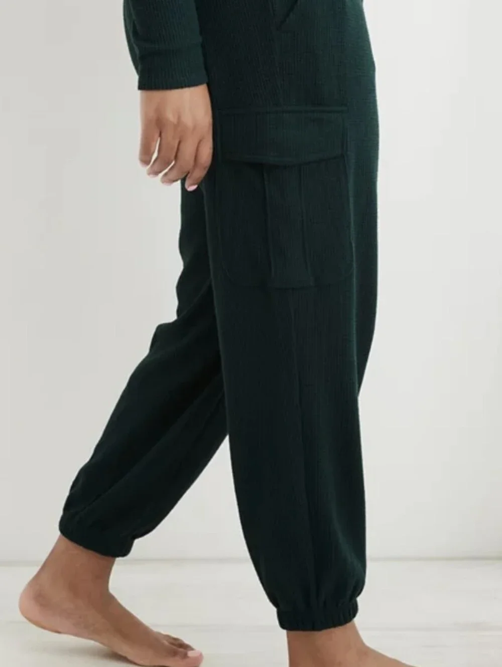 aerie Dark Green Waffle Knit Cargo Joggers - Picture 3 of 7